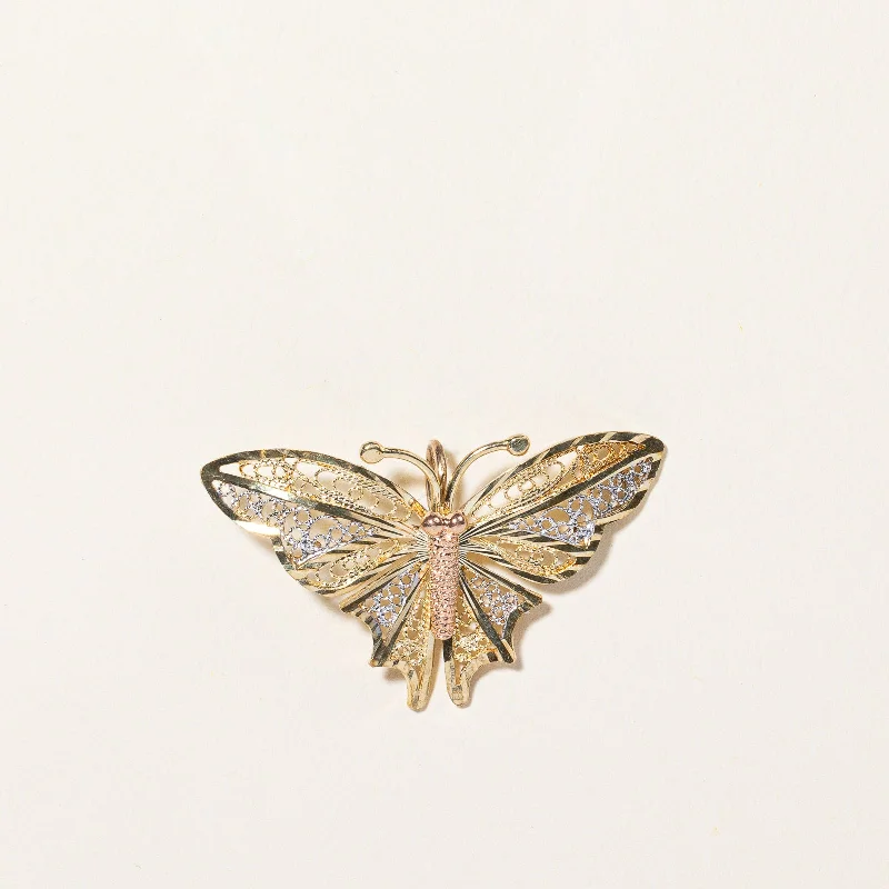 10k Multi Tone Gold Butterfly Pendant