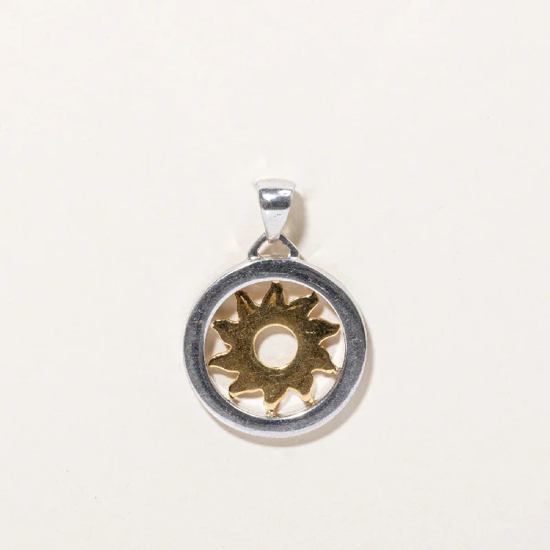 silver hoop earrings small 10k Two Tone Gold Sun Pendant