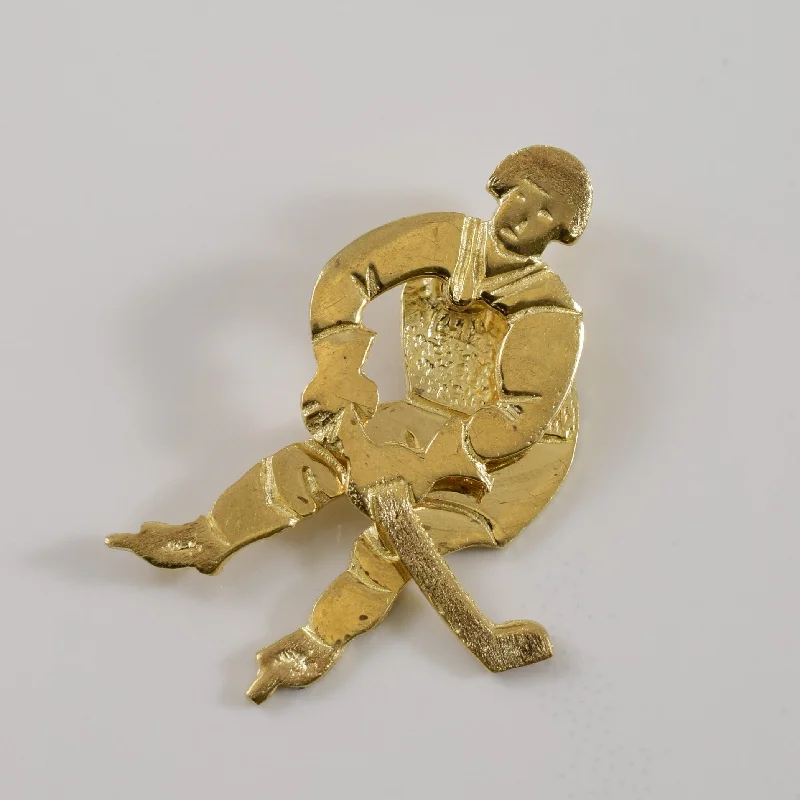 10k Yellow Gold Hockey Player Pendant |