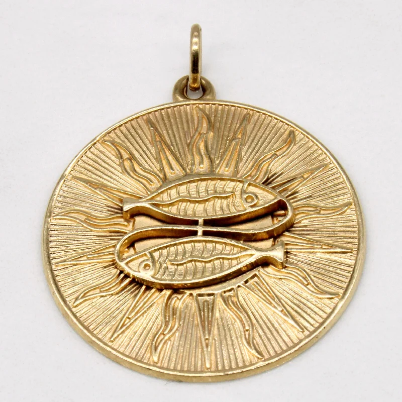 men’s leather and silver bracelet 10k Yellow Gold Pisces Charm