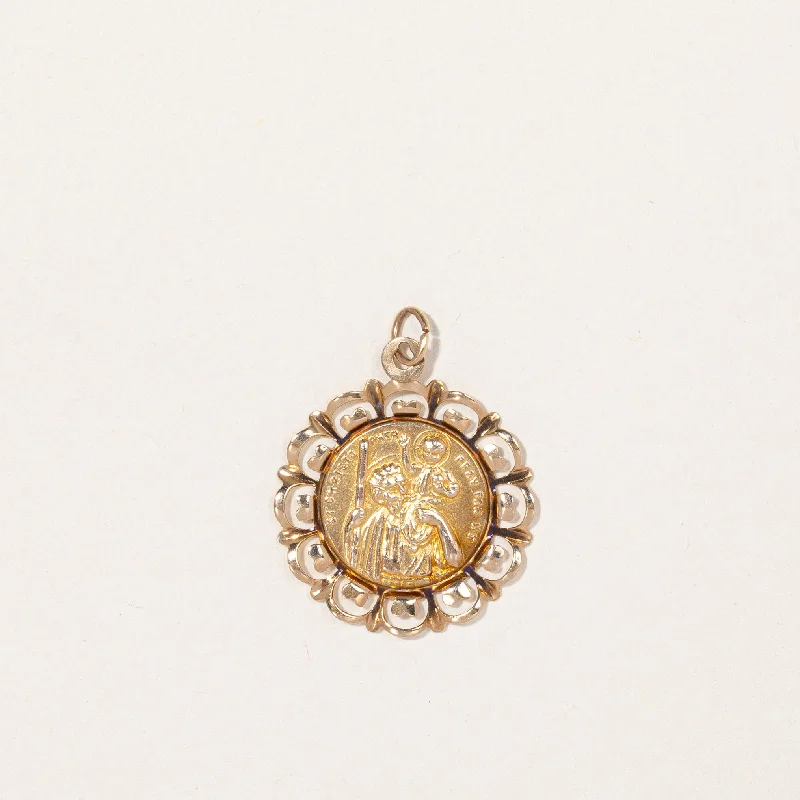 boho shell beaded anklet 10k Yellow Gold St Christopher Pray for US Pendent | SZ 1x1"