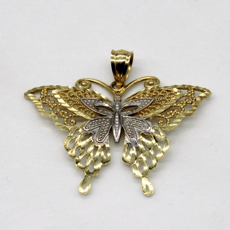 14k Two Tone Gold Butterfly Pendant