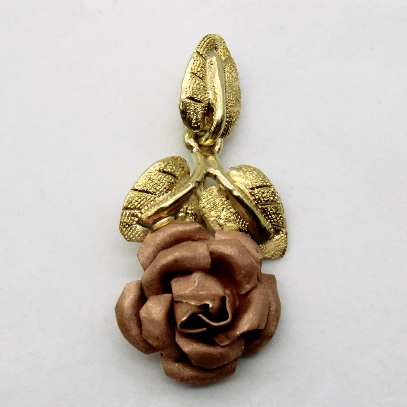 14k Two Tone Gold Rose Pendant