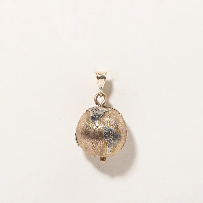 statement silver feather earrings 14k Two Tone Spinning Globe Pendant