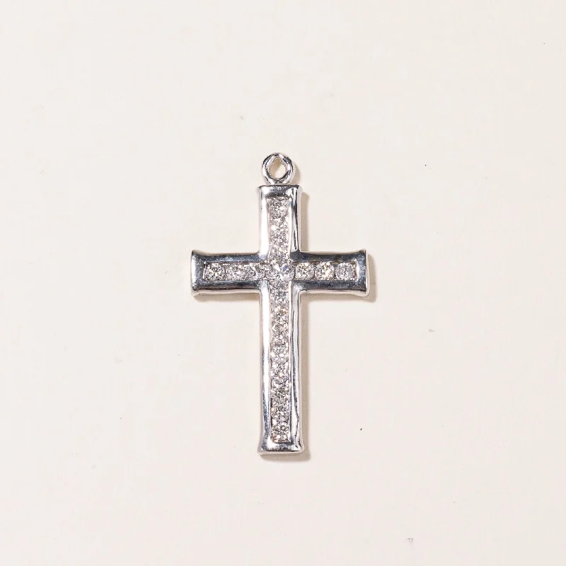 silver feather charm necklace 14K White Gold Cross Diamond Pendant | 0.69ctw