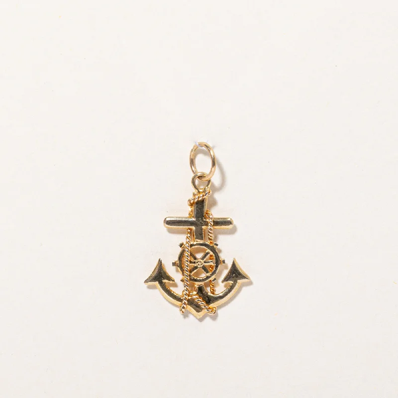emerald gemstone earrings 14k Yellow Gold Anchor Cross Charm