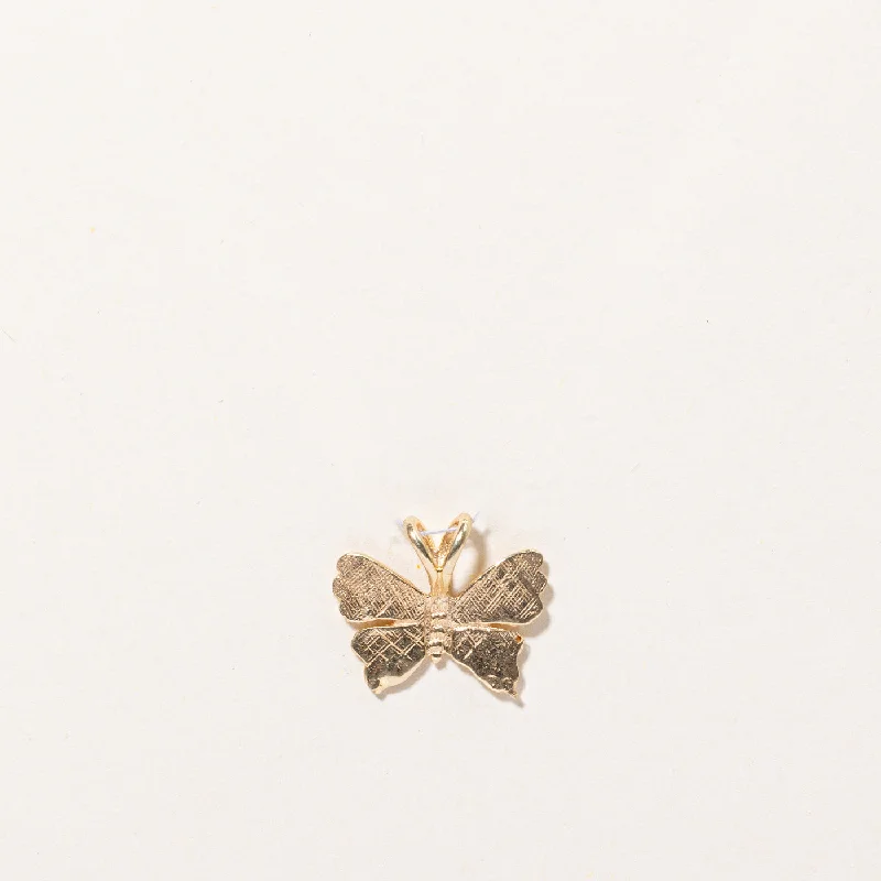 delicate gold band ring 14k Yellow Gold Butterfly Charm