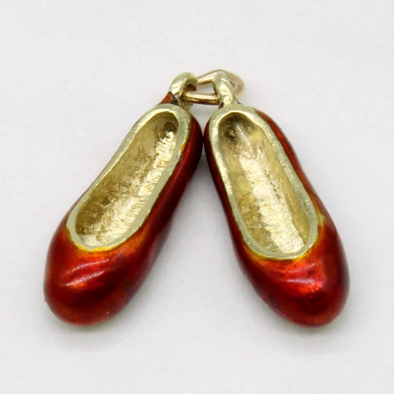 crystal-studded gold ring 14k Yellow Gold Red Enamel Ballet Slippers
