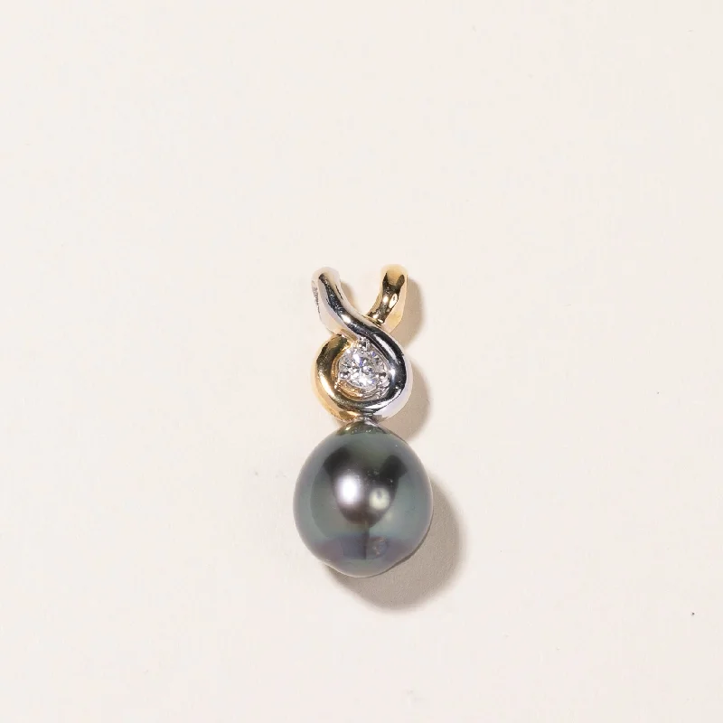 crystal-studded gold ring 18K Two Tone Gold Black South Sea Pearl & Diamond Pendant | 13.00x11.50x11.60mm, 0.20ct crystal-studded gold ring 18K Two Tone Gold Black South Sea Pearl & Diamond Pendant | 13.00x11.50x11.60mm, 0.20ct