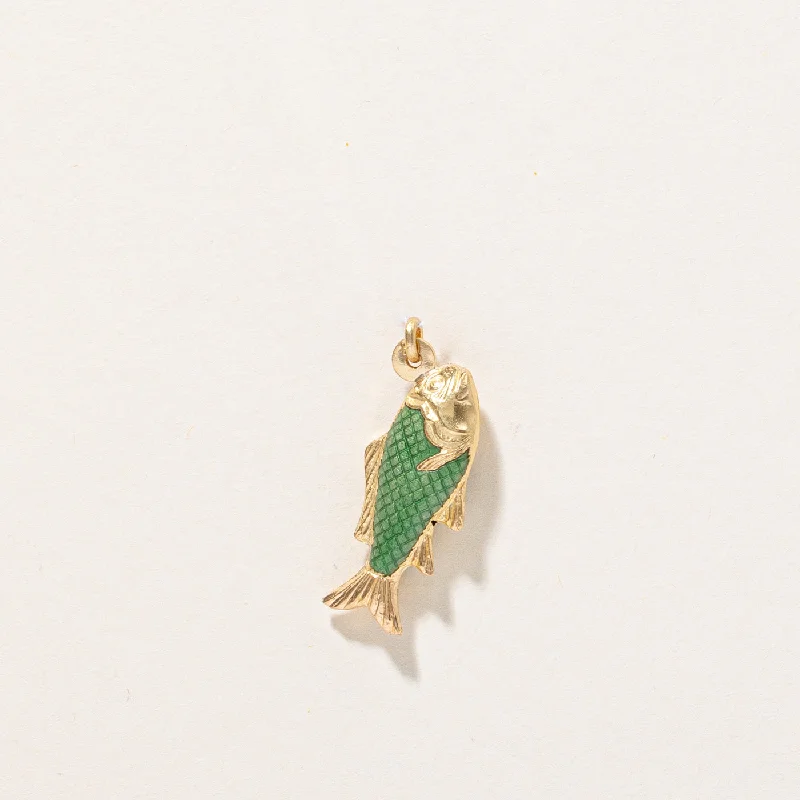 dainty beaded stretch bracelet Italian 18k Yellow Gold & Green Enamel Pisces Fish Charm