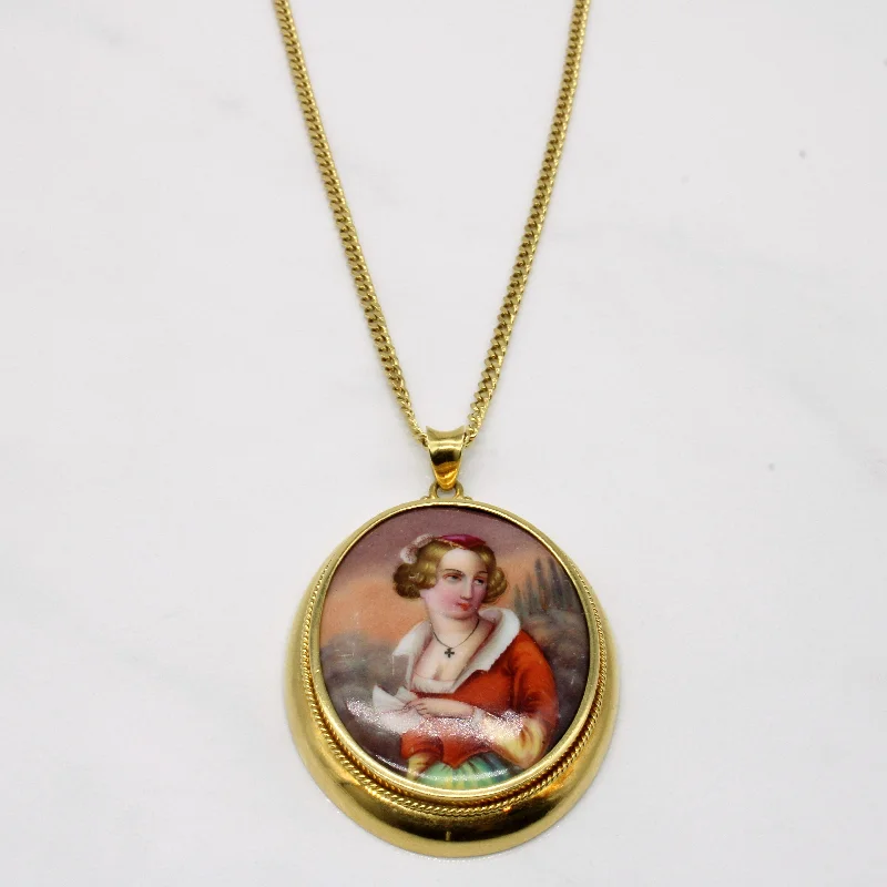 18k Victorian Hand Painted Dutch Porcelain Necklace | 24" |