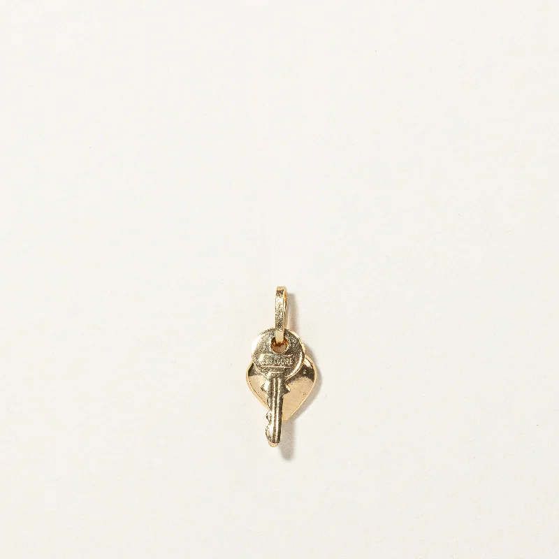 dainty lotus flower ring 18k Yellow Gold Heart & Key Charm