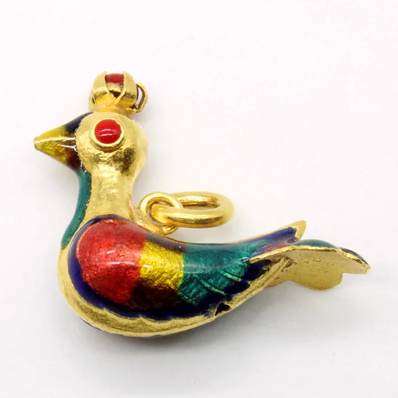 24k Gold Red Jasper & Enamel Bird Pendant | 0.12ctw |