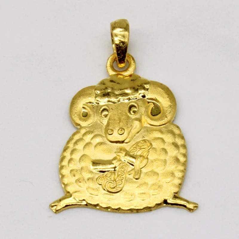 diamond halo pendant necklace 24k Yellow Gold Chinese Ram Pendant