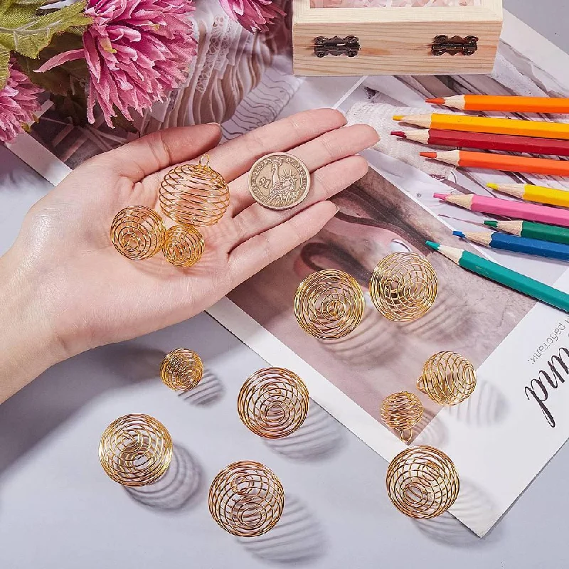 dainty rose gold chain bracelet 90 Pcs, 20-35x18-30mm,  3 Style Iron Wire Spiral Pendants, Round, Golden