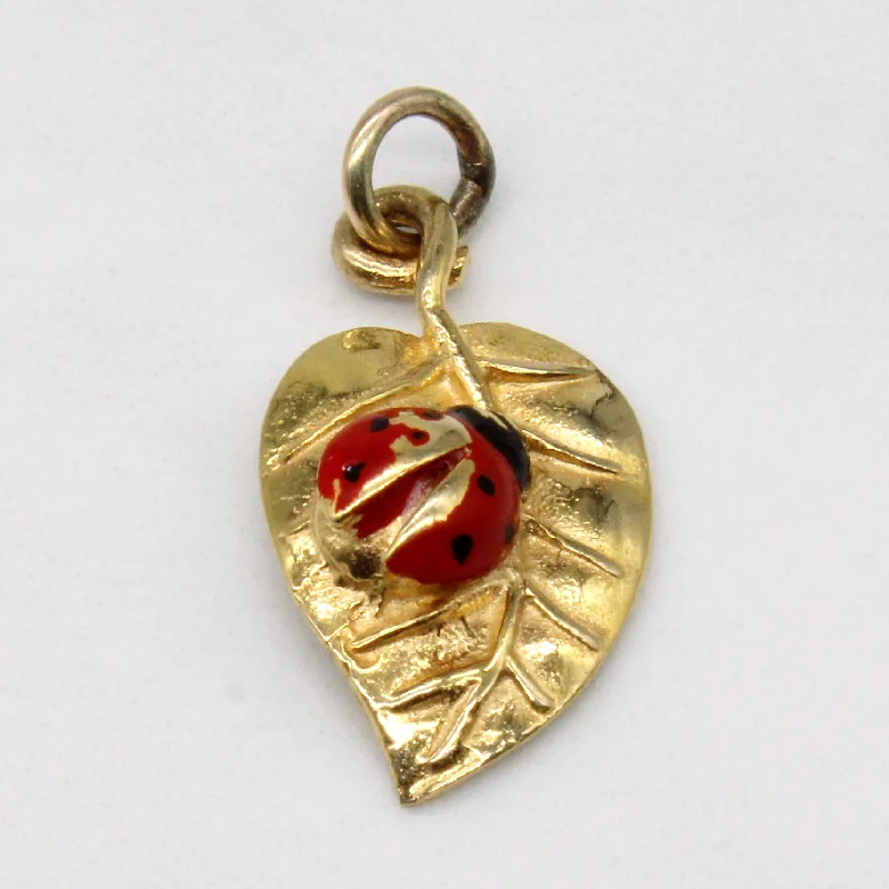 customized infinity bracelet 9k Yellow Gold Enamel Ladybug Leaf Charm