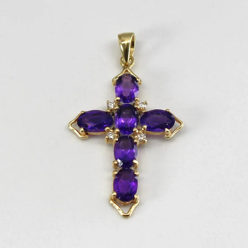 genuine ruby ring women Amethyst & Diamond Cross Pendant | 2.00ctw | 0.06ctw |