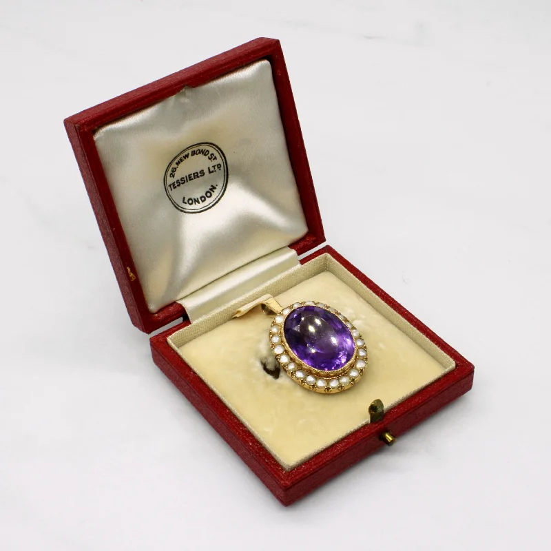 Halo Set Amethyst & Pearl Pendant | 16.00ct |