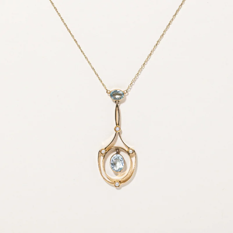 personalized couple’s bracelet engraved Aquamarine & Seed Pearl Drop Pendant Necklace | 1.30ctw | 16" | personalized couple’s bracelet engraved Aquamarine & Seed Pearl Drop Pendant Necklace | 1.30ctw | 16" |
