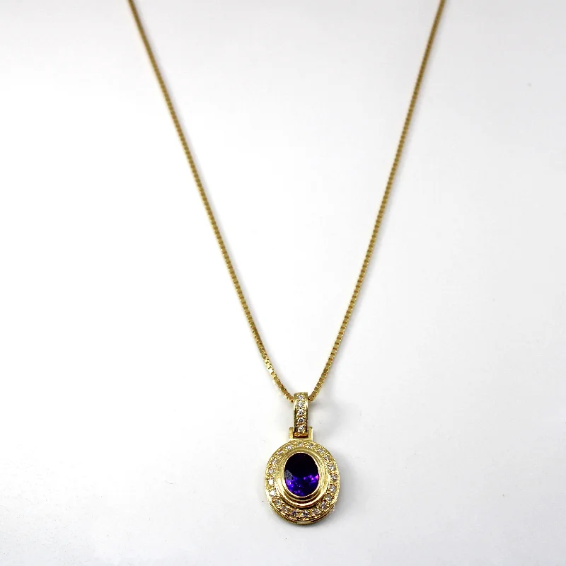 personalized initial ring stackable Bezel Set Amethyst & Diamond Pendant Necklace | 1.50ct | 0.30ctw | 18"| personalized initial ring stackable Bezel Set Amethyst & Diamond Pendant Necklace | 1.50ct | 0.30ctw | 18"|