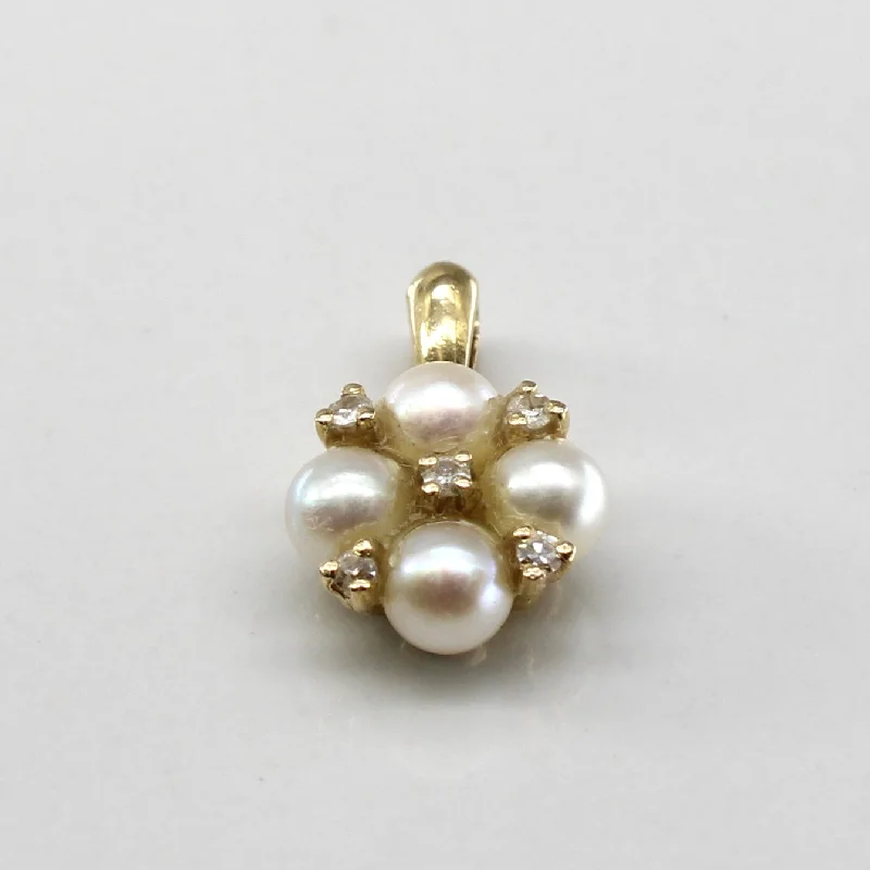 birthstone stacking rings set Cluster Pearl & Diamond Pendant | 0.05ctw |