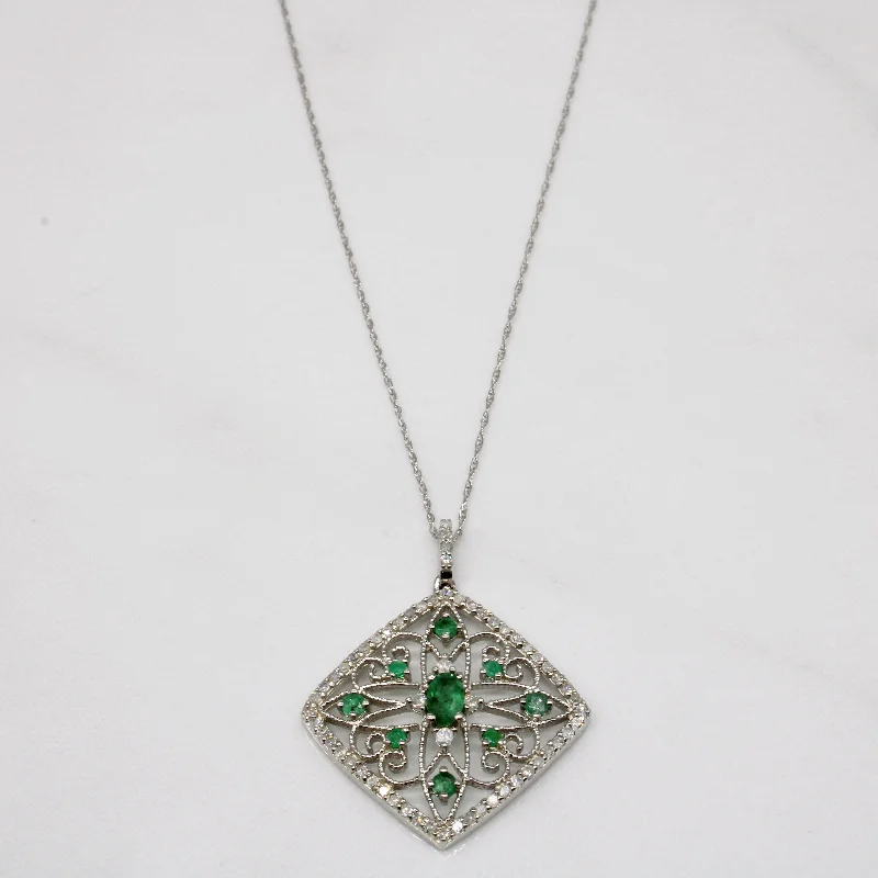 solid gold disc charm bracelet Diamond & Emerald Lattice Pendant & Necklace | 0.35ctw, 0.14ctw | 18" |