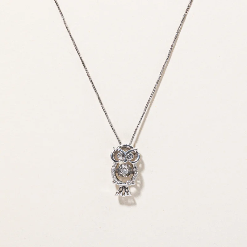 handmade gemstone anklet boho Diamond Owl Pendant & Necklace | 0.09ctw | 18" |