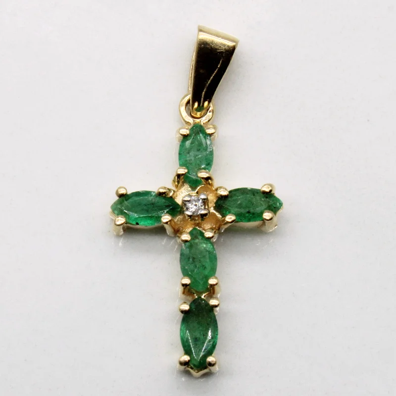 Marquise Emerald & Diamond Cross Pendant | 0.25ctw, 0.01ct |