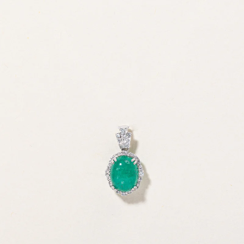 handcrafted filigree ring silver Cabochon Cut Emerald & Diamond Pendant | 2.18ct, 0.18ctw | handcrafted filigree ring silver Cabochon Cut Emerald & Diamond Pendant | 2.18ct, 0.18ctw |