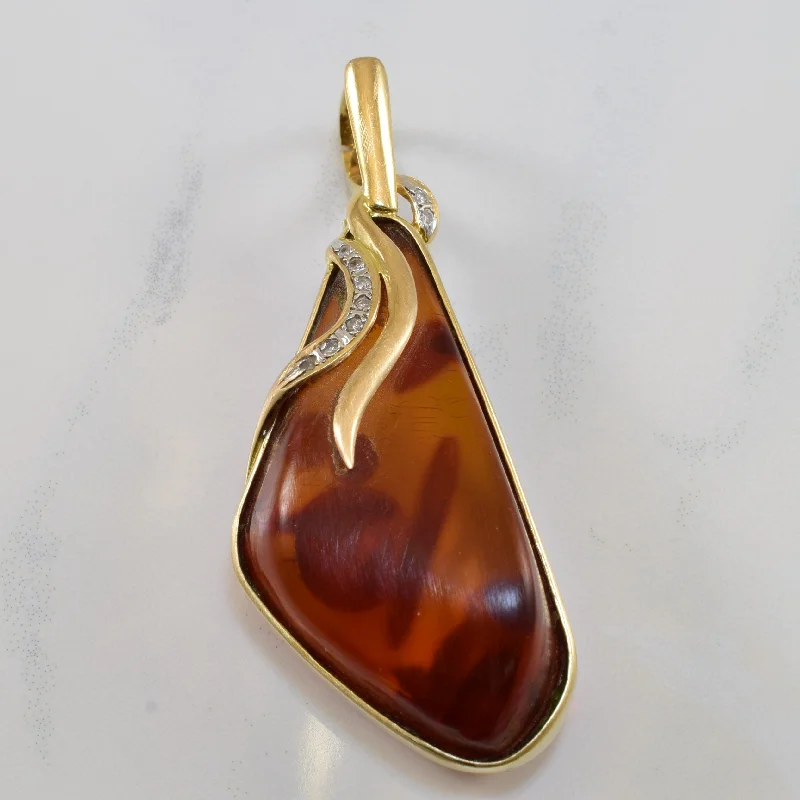 Free Form Amber & Diamond Clip On Pendant | 45.00ct, 0.04ctw |