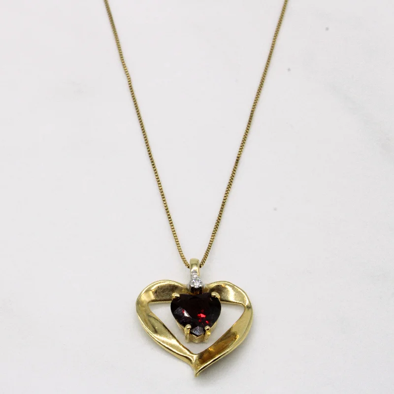 Garnet & Diamond Heart Pendant Necklace | 1.92ct, 0.03ct | 18" |