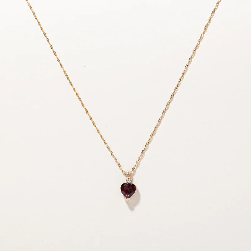 small diamond nose stud Garnet Heart & Diamond Pendant Necklace | 2.00ct, 0.01ct | 16" |