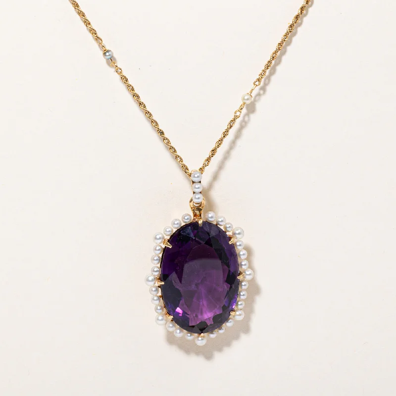 delicate chain necklace gold Large Amethyst & Pearl Pendant Necklace | 30.00ct | 17" |