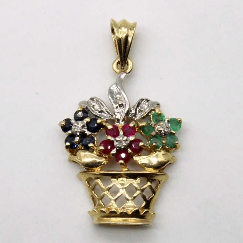 Multi Gem Flower Basket Pendant | 0.30ctw |