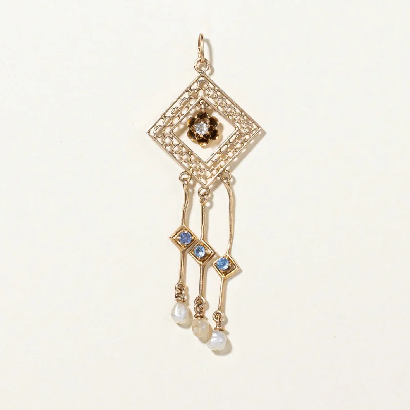 vintage gold engagement ring Multi Gem Pendant | 0.09ctw |