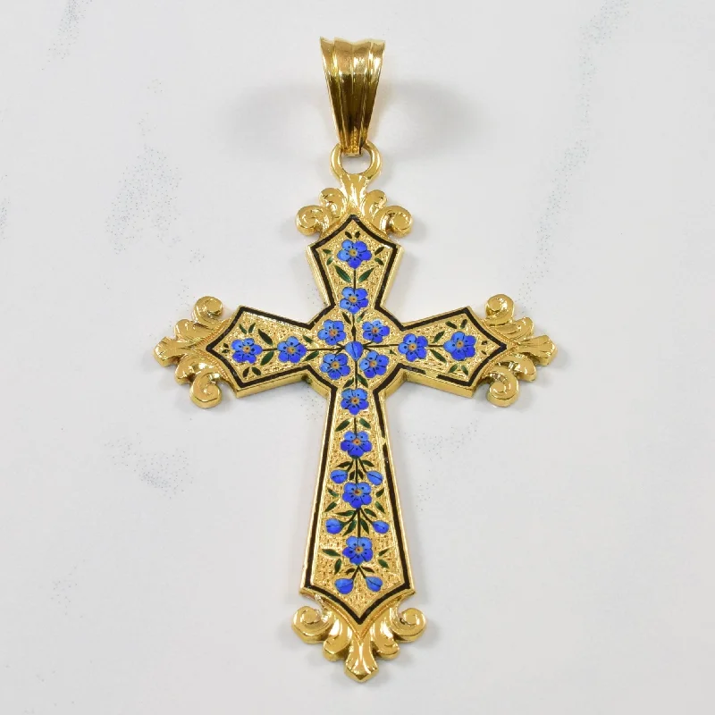 1930s Enamelled Forget Me Not Cross Pendant |