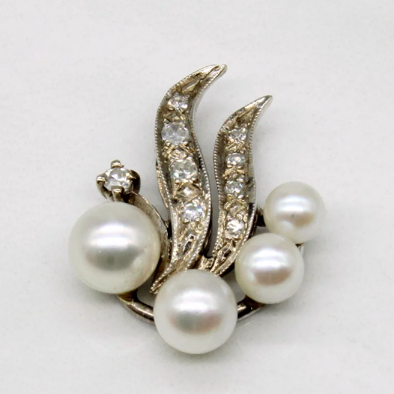 gemstone cluster earrings silver Pearl & Diamond 14k Pendant | 0.07ctw |