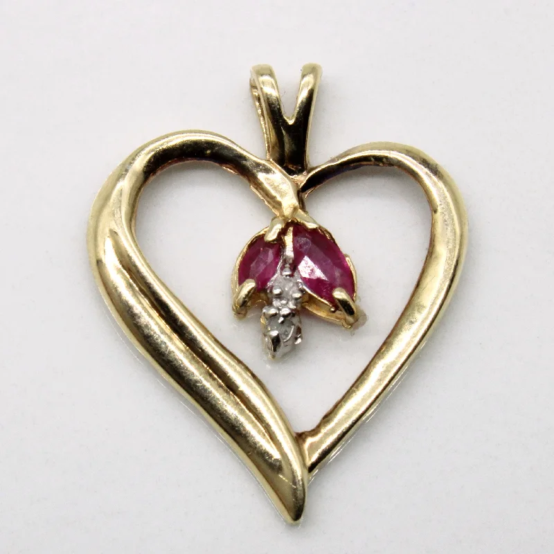 Ruby & Diamond Heart Pendant | 0.10ctw, 0.01ctw |