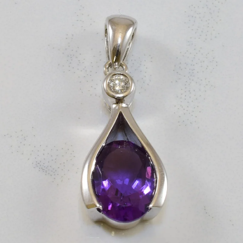 Semi Bezel Amethyst & Diamond Drop Pendant | 1.55ct, 0.04ctw |