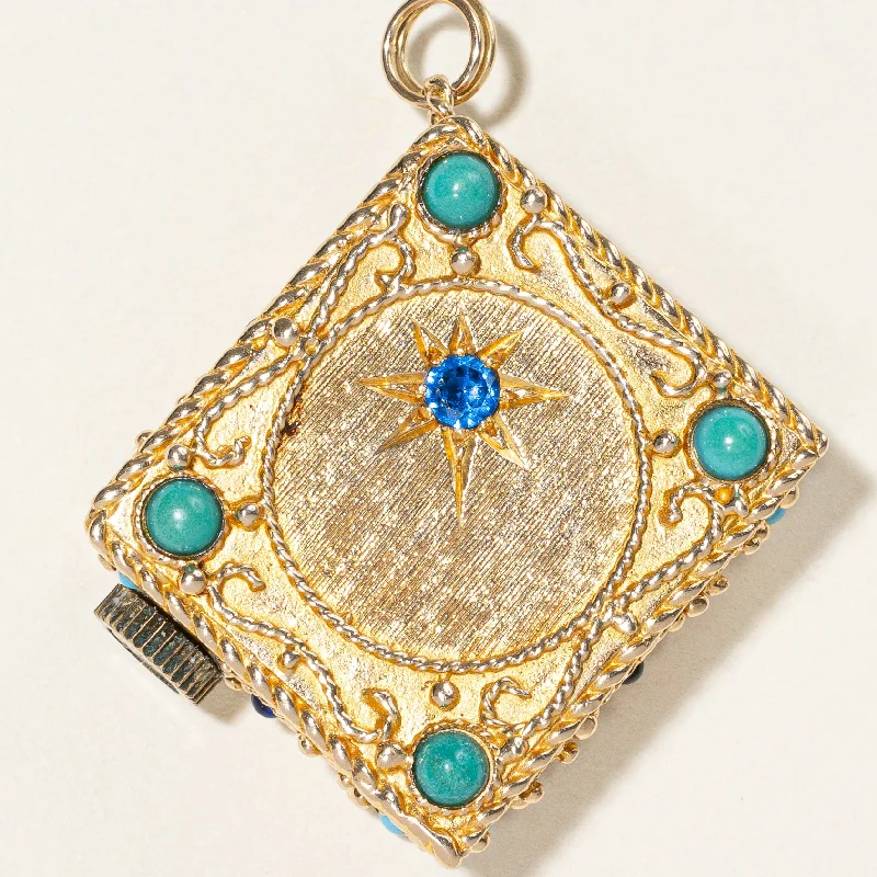 delicate angel wings necklace Vintage Synthetic Spinel & Simulant Turquoise Music Box Pendant | 0.18ctw, 0.52ctw |