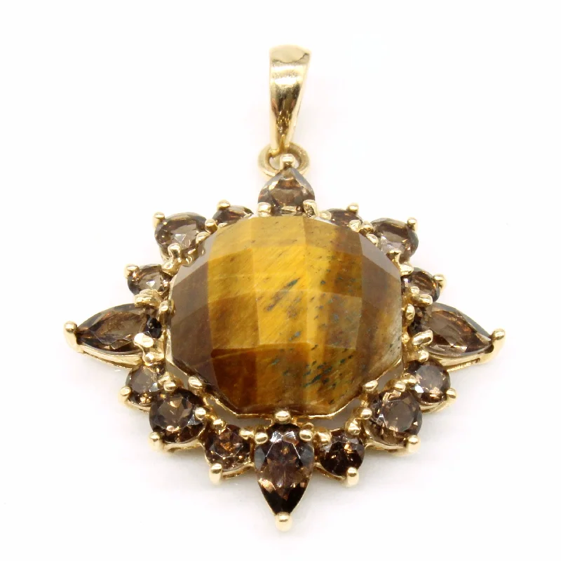 sterling silver arrow ring Tiger's Eye & Smoky Quartz Pendant | 4.90ct, 0.80ctw |