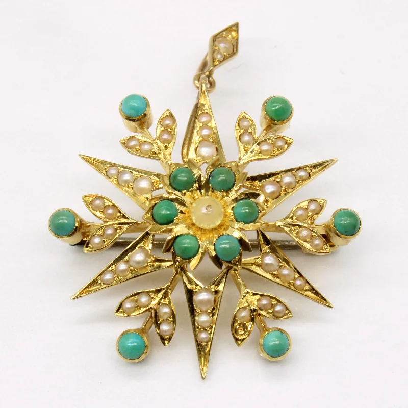 modern geometric drop earrings Vintage Turquoise & Pearl Brooch & Pendant | 0.70ctw |