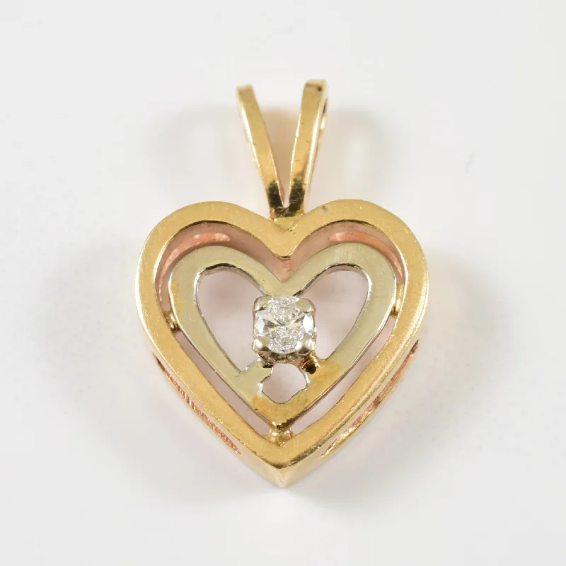 Two Tone Single Diamond Heart Pendant | 0.05ct |