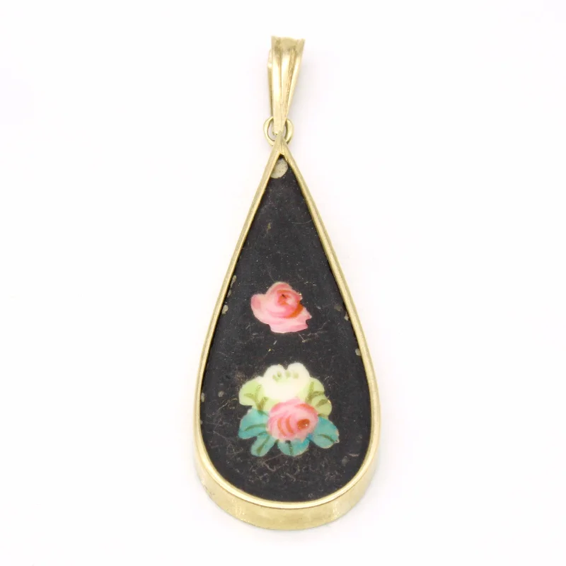 vintage-style garnet ring Vintage 14k Yellow Gold Floral Panting Pendant