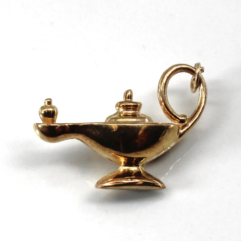 personalized gemstone pendant necklace Yellow Gold Genie Magic Lamp Pendant