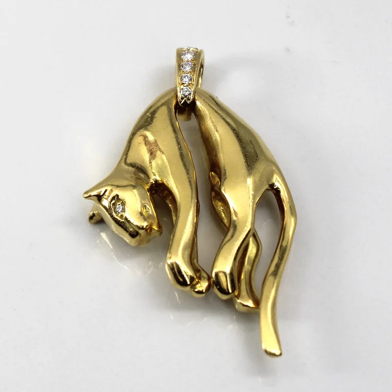 minimalist clover charm bracelet Yellow Gold Panther Pendant with Diamonds | 0.18ctw |