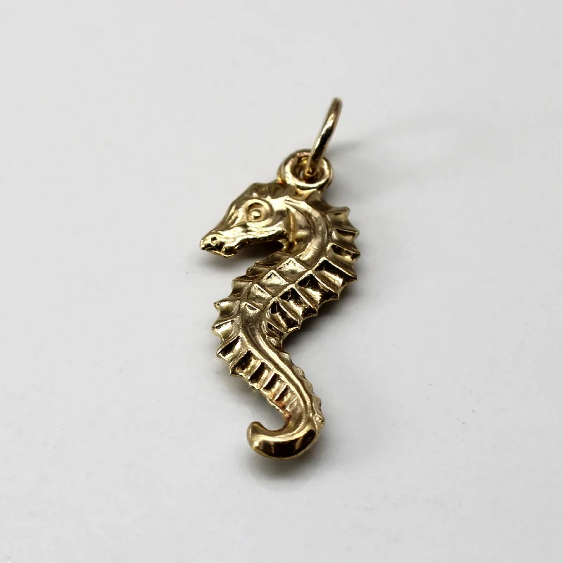 statement silver feather earrings Yellow Gold Sea Horse Pendnat