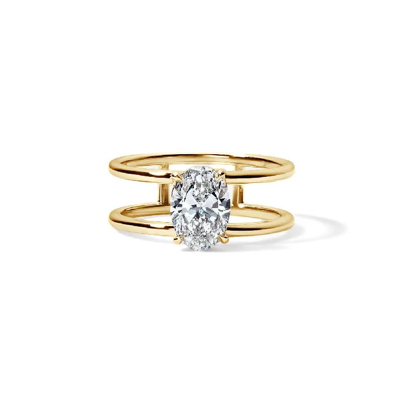 classic diamond hoop earrings 1.20CT Oval Gold Double Band Engagement Ring
