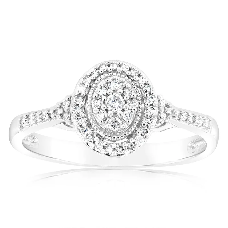 1/6 Carat Diamond Cluster Oval Ring in 10ct White Gold