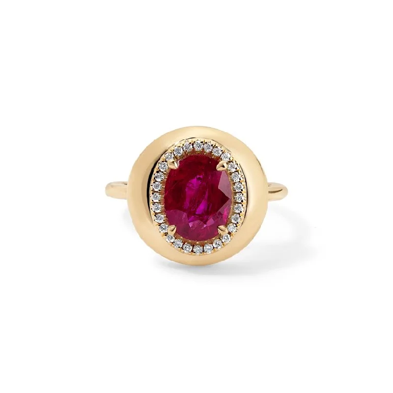 handmade copper wire ring 1.98CT Oval Ruby Button Ring